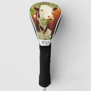 Cute Cuddly Cow Brown Green Golf Head Cover