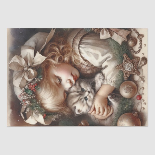 Cute Cuddly Kitten Christmas Tissue Paper (Front)