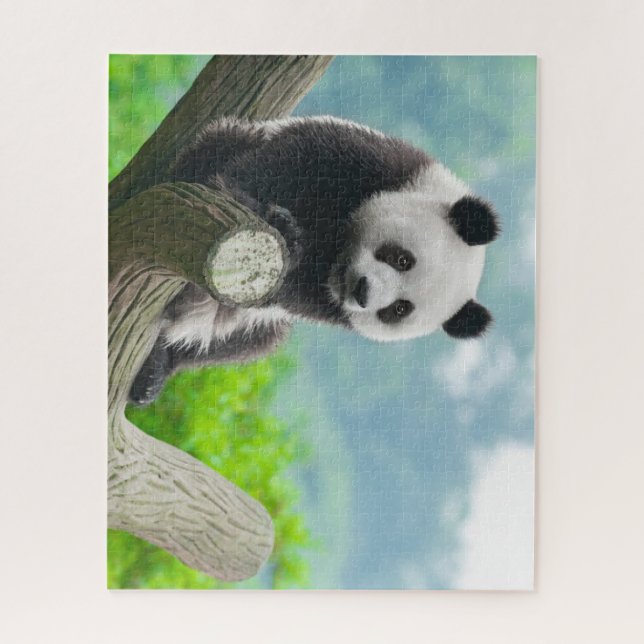 Cute Cuddly Panda Bear Sitting on a Tree Branch Jigsaw Puzzle (Vertical)