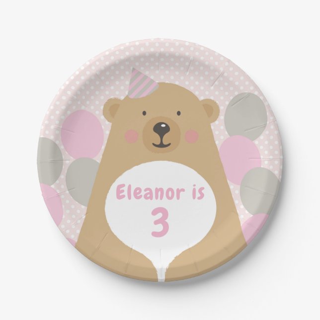 Cute Cuddly Teddy Bear Birthday Paper Plate (Front)