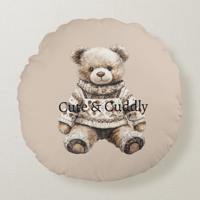Cute & Cuddly Teddy Bear Round Pillow (Front)