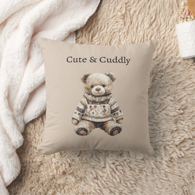 Cute & Cuddly Teddy Bear Throw Pillow (Blanket)