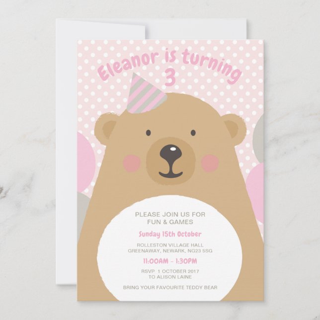 Cute Cudely Teddy Bear Invitation d'anniversaire (Devant)