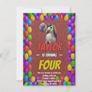 Cute Cudely Unicorn Theme Anniversaire Invitation