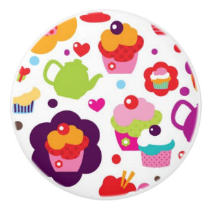 Cute cup cake and tea pot ceramic knob