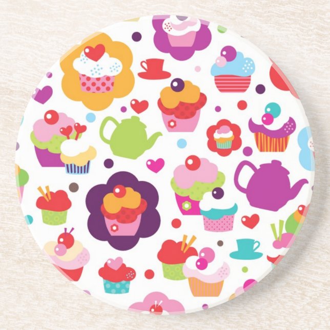 Cute cup cake and tea pot coaster (Front)