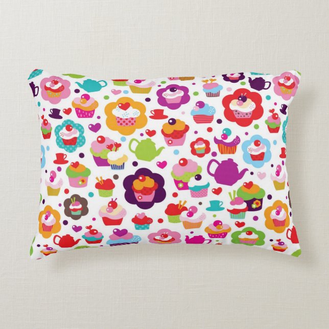 Cute cup cake and tea pot decorative pillow (Front)