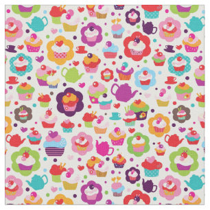 Cute cup cake and tea pot fabric