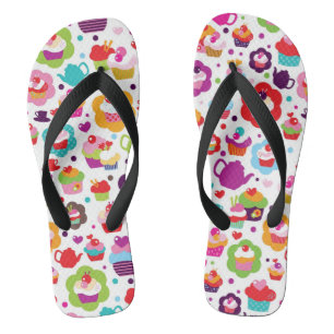 Cute cup cake and tea pot flip flops