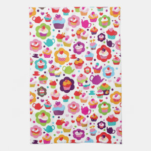 Cute cup cake and tea pot kitchen towel