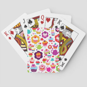 Cute cup cake and tea pot playing cards