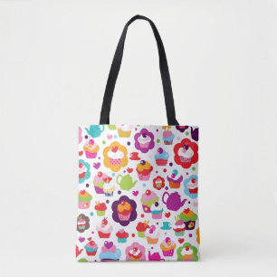 Cute cup cake and tea pot tote bag