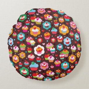 Cute Cup Cake Pattern Round Pillow