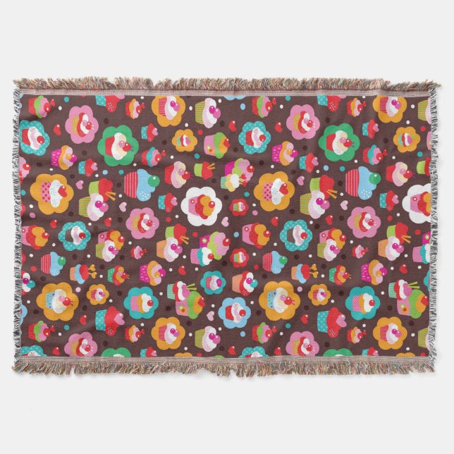 Cute Cup Cake Pattern Throw Blanket (Front)