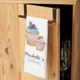 Cute Cup Cakes And Fruits Watercolor Kitchen Towel