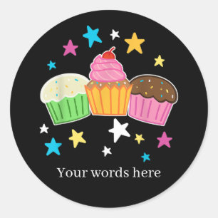 Cute cupcake add text  classic round sticker