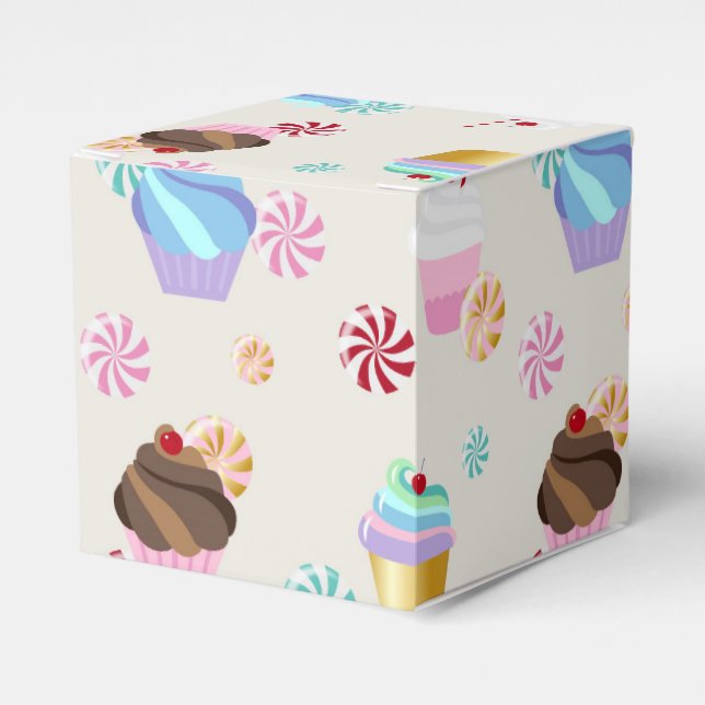 Cute Cupcake and Candy Pattern for Birthday Party Favor Box (Front Side)