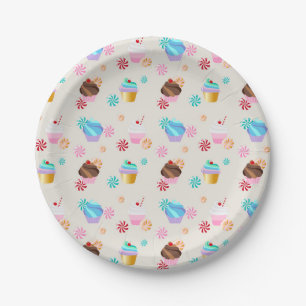 Cute Cupcake and Candy Pattern for Birthday Party Paper Plate