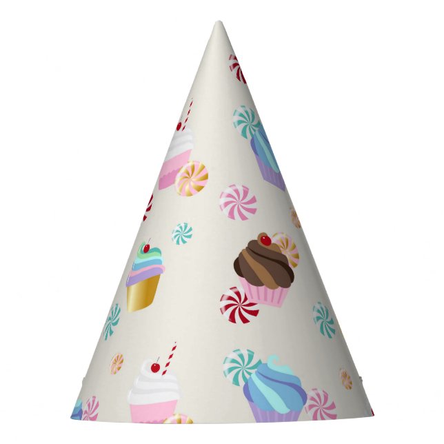 Cute Cupcake and Candy Pattern for Birthday Party Party Hat (Front)