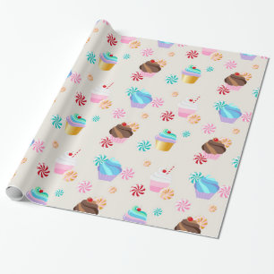 Cute Cupcake and Candy Pattern for Birthday Party Wrapping Paper