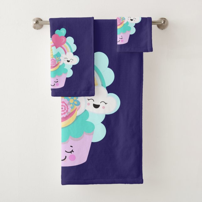 Cute Cupcake and Happy Ice Cream Bath Towel Set (Insitu)