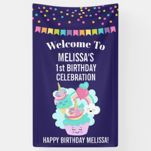 Cute Cupcake and Happy Ice Cream Birthday Banner