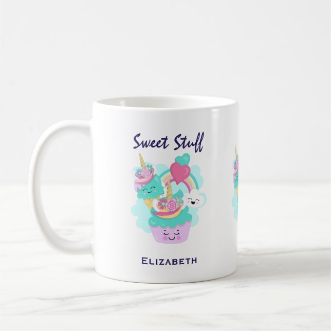 Cute Cupcake and Happy Ice Cream Coffee Mug (Left)