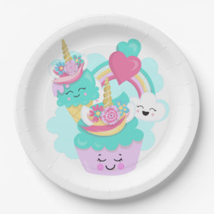 Cute Cupcake and Happy Ice Cream Paper Plate