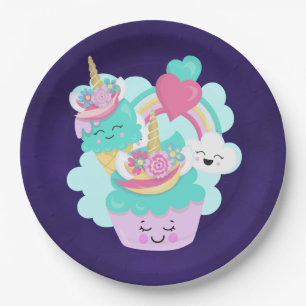 Cute Cupcake and Happy Ice Cream Paper Plate