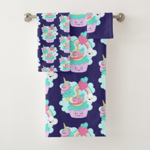Cute Cupcake and Happy Ice Cream Pattern Bath Towel Set