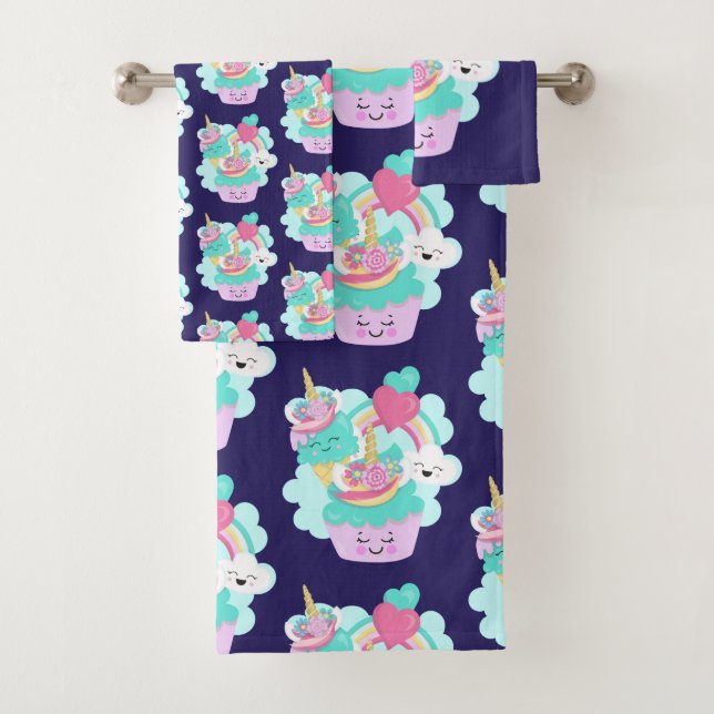 Cute Cupcake and Happy Ice Cream Pattern Bath Towel Set (Insitu)