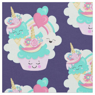 Cute Cupcake and Happy Ice Cream Pattern Fabric