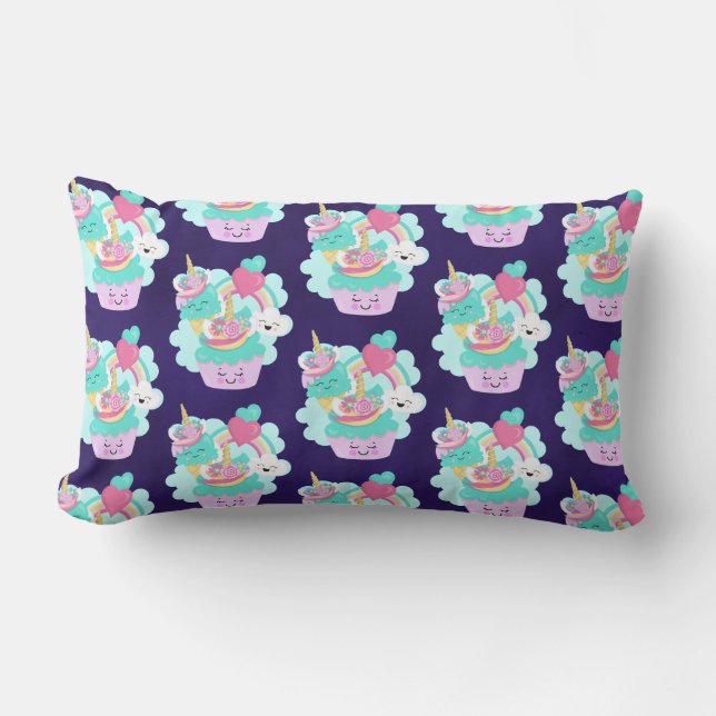 Cute Cupcake and Happy Ice Cream Pattern Lumbar Pillow (Front)