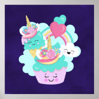 Cute Cupcake and Happy Ice Cream