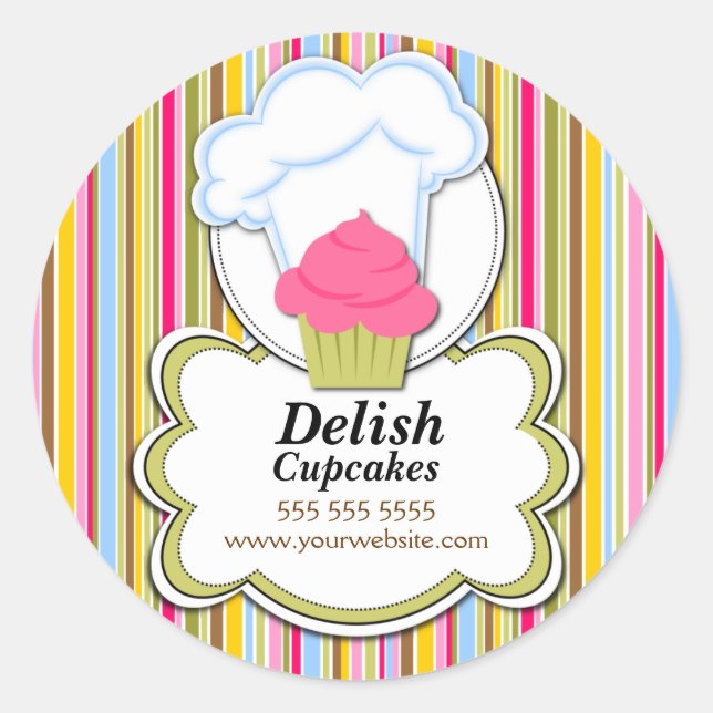 Cute Cupcake & Baker's Hat Bakery Box Seal (Front)
