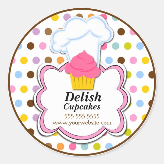 Cute Cupcake & Baker's Hat Bakery Box Seals (Front)