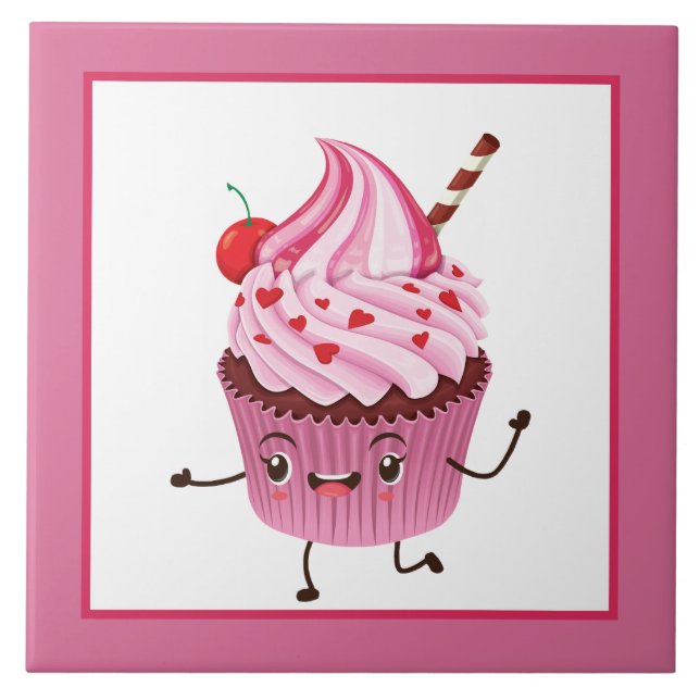 cute cupcake bakery decor kitchen ceramic tile (Front)
