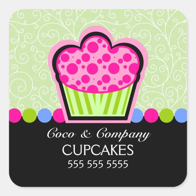Cute Cupcake Bakery Green Stickers (Front)