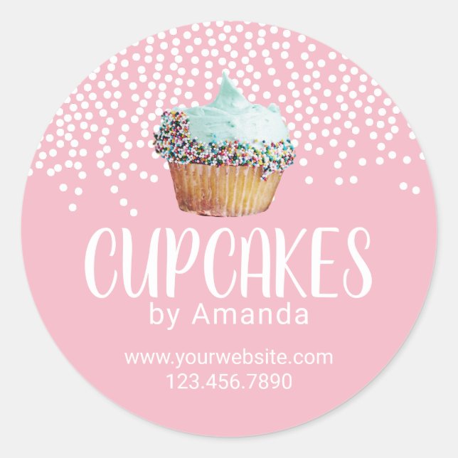 Cute Cupcake Bakery Pastry Chef Sweet Pink Classic Round Sticker (Front)