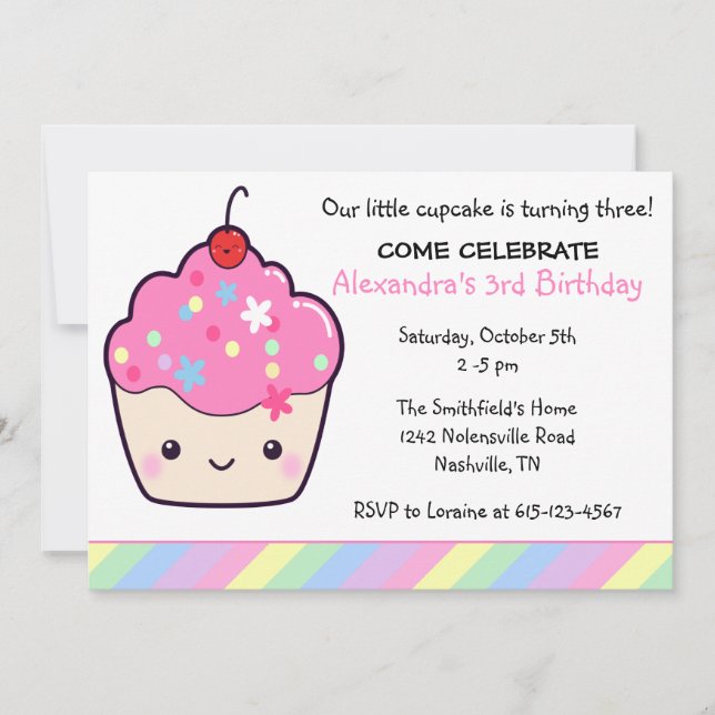 Cute Cupcake Birthday Invitation (Front)