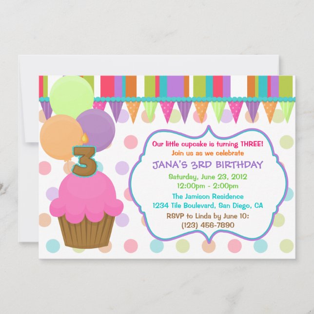 Cute Cupcake Birthday Invitation [three] (Front)