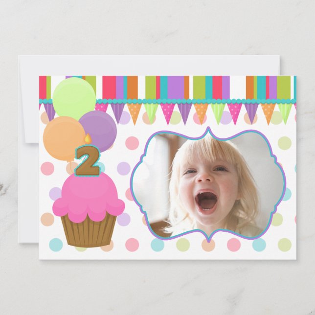 Cute Cupcake Birthday Photo Invitation [two] (Front)