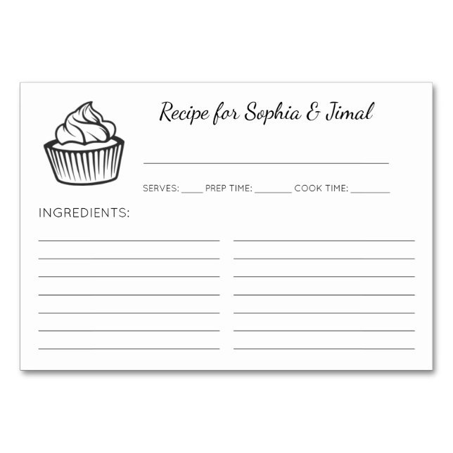 Cute Cupcake Bridal Shower Recipe Cards (Front)