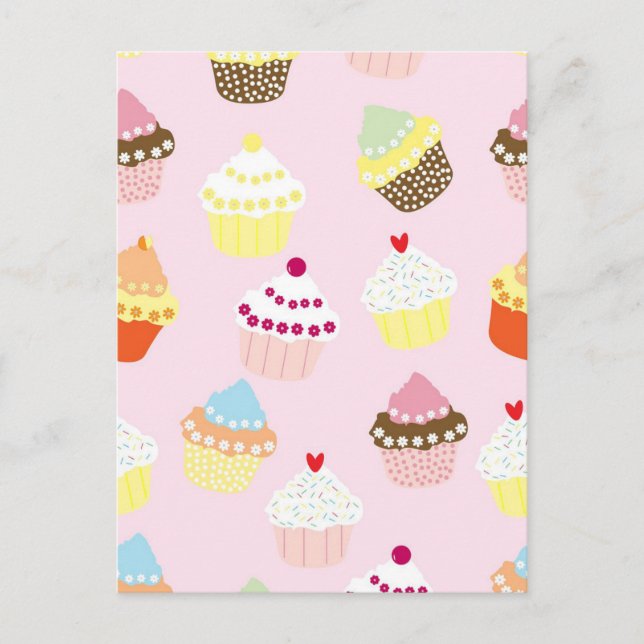 Cute Cupcake Cakes Dessert Pattern Postcard (Front)