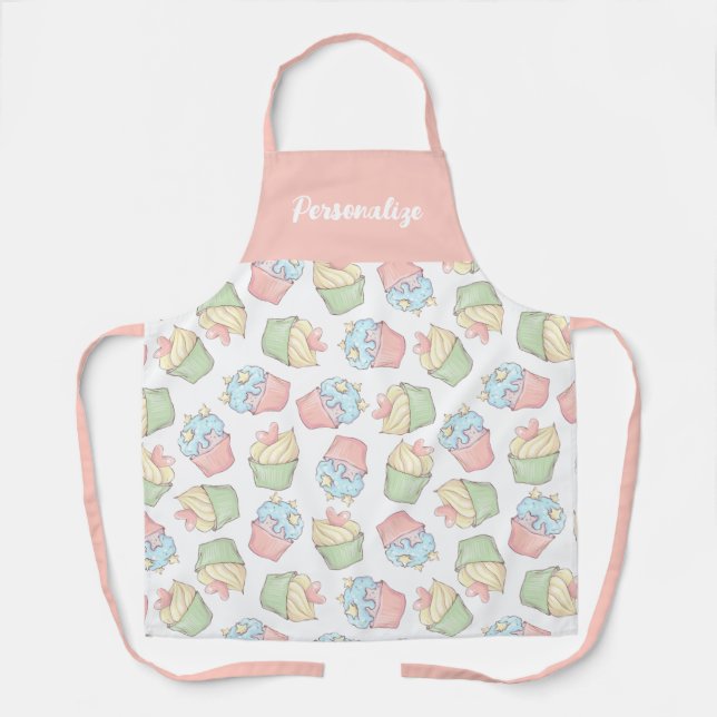 Cute Cupcake Dessert Bake Pastel Pink Apron (Front)