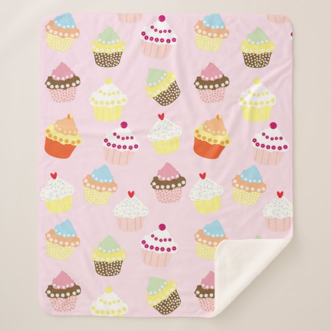 Cute Cupcake Food with Pink background pattern Sherpa Blanket (Front)