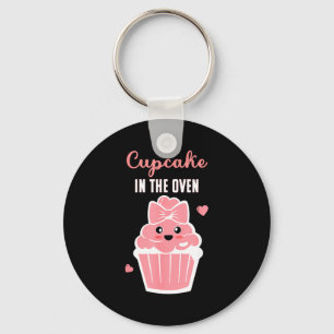 Cute Cupcake In The Oven Gender Reveal Baby Girl Keychain