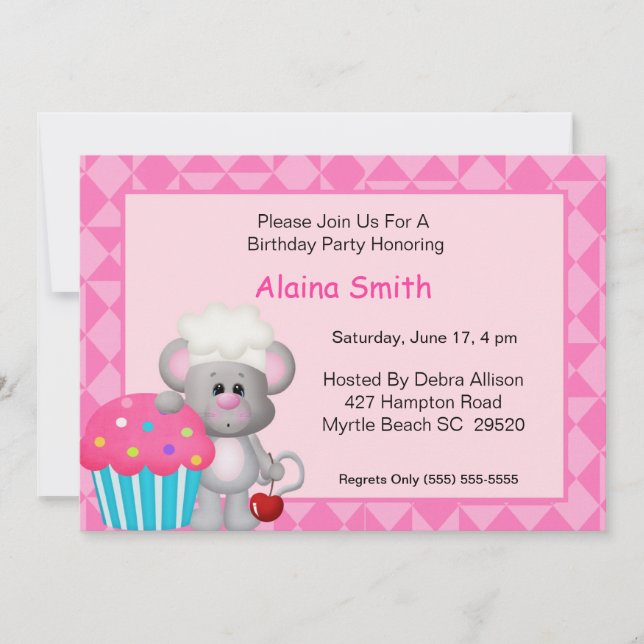 Cute Cupcake Mouse Birthday Invitation (Front)