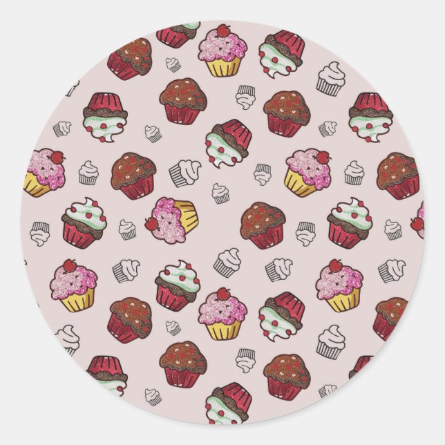 Cute Cupcake Pattern Classic Round Sticker (Front)