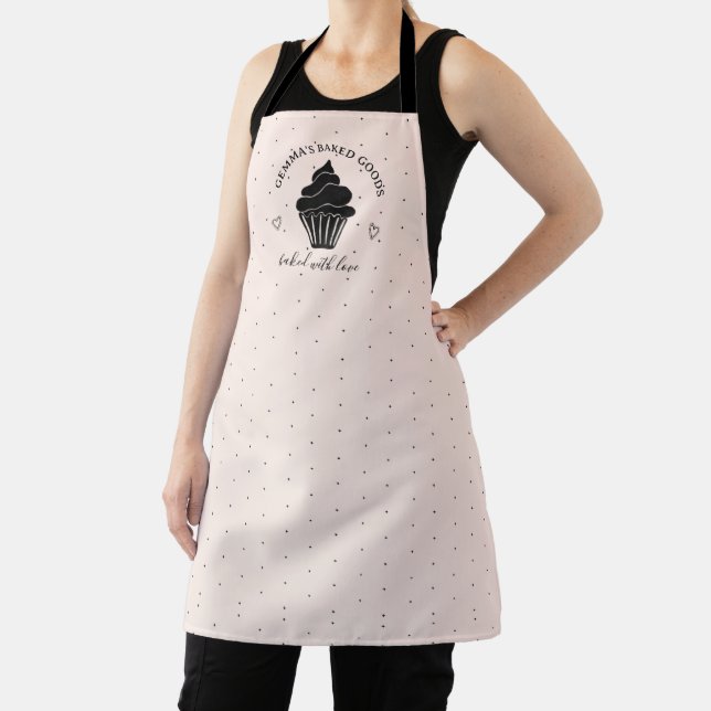 Cute Cupcake Pink Black Custom Baked With Love Apron (Insitu)